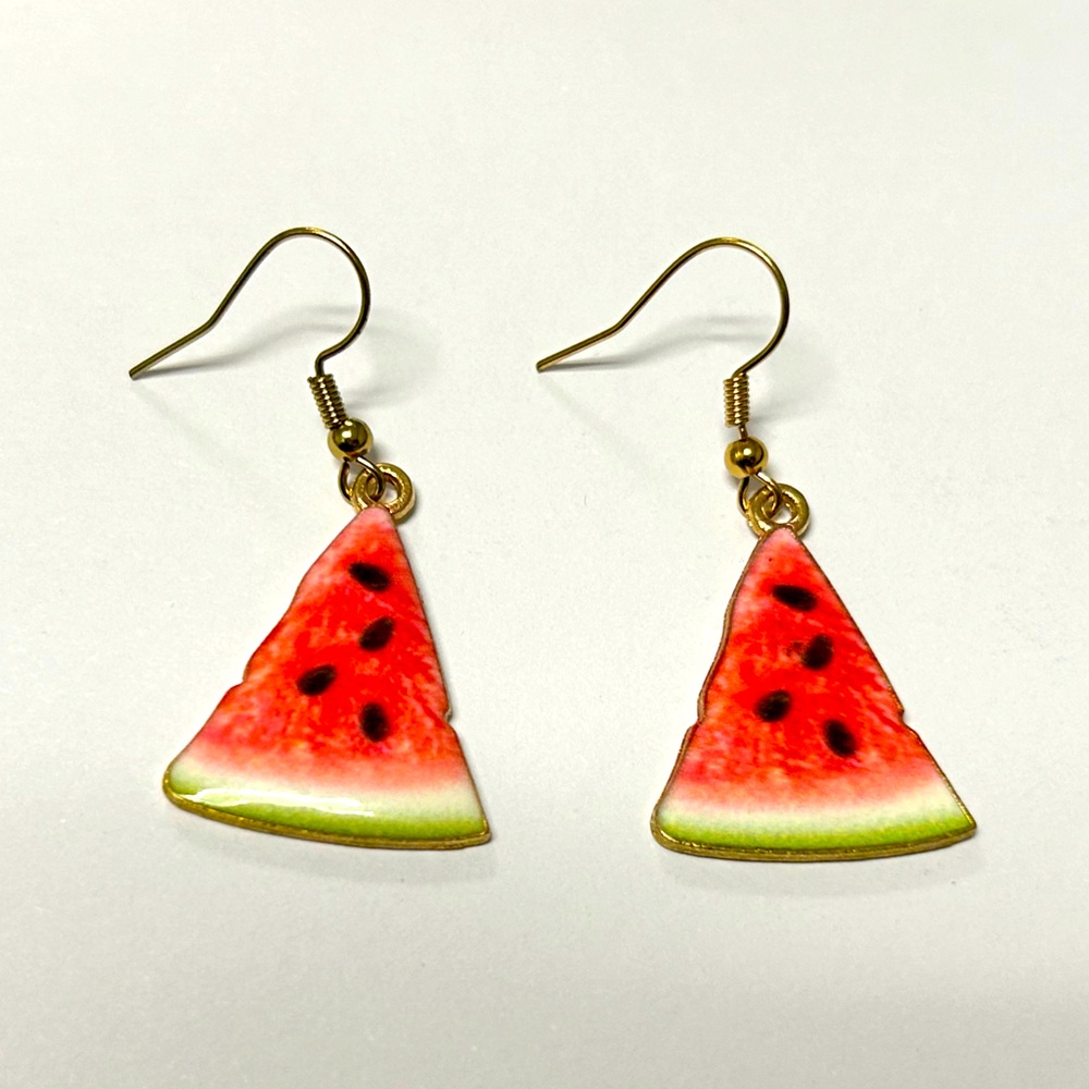 Handmade Enamel Watermelon Earrings - 1” Drop - New